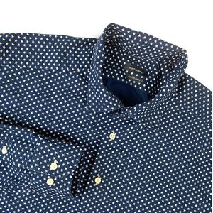 SUITSUPPLY Mens Long Sleeve Dress Shirt XL Slim Fit Navy Blue Stars Print Cotton